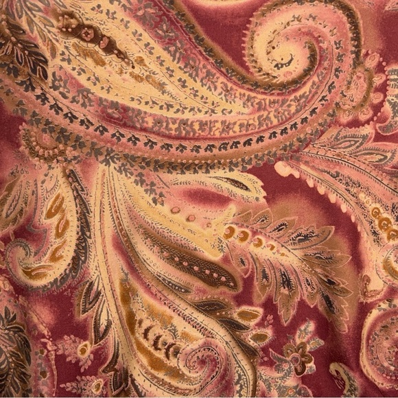 MEDIUM PAISLEY RUCHED LONG SLEEVE CROP TOP BURGUNDY BOHO HIPPIE - Picture 10 of 10